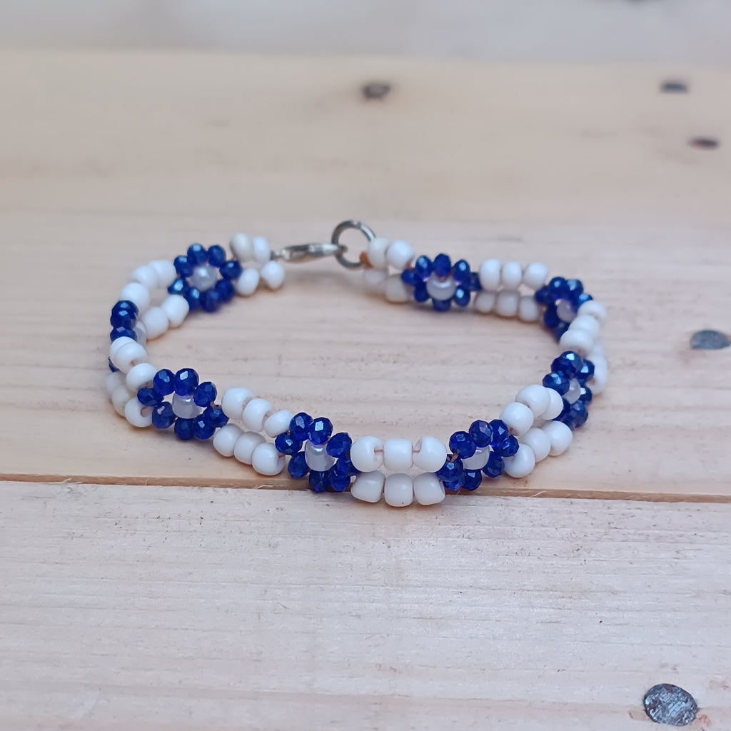 Handmade Blue & White Beaded Necklace and Bracelet Set