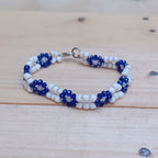 Handmade Blue & White Beaded Necklace and Bracelet Set