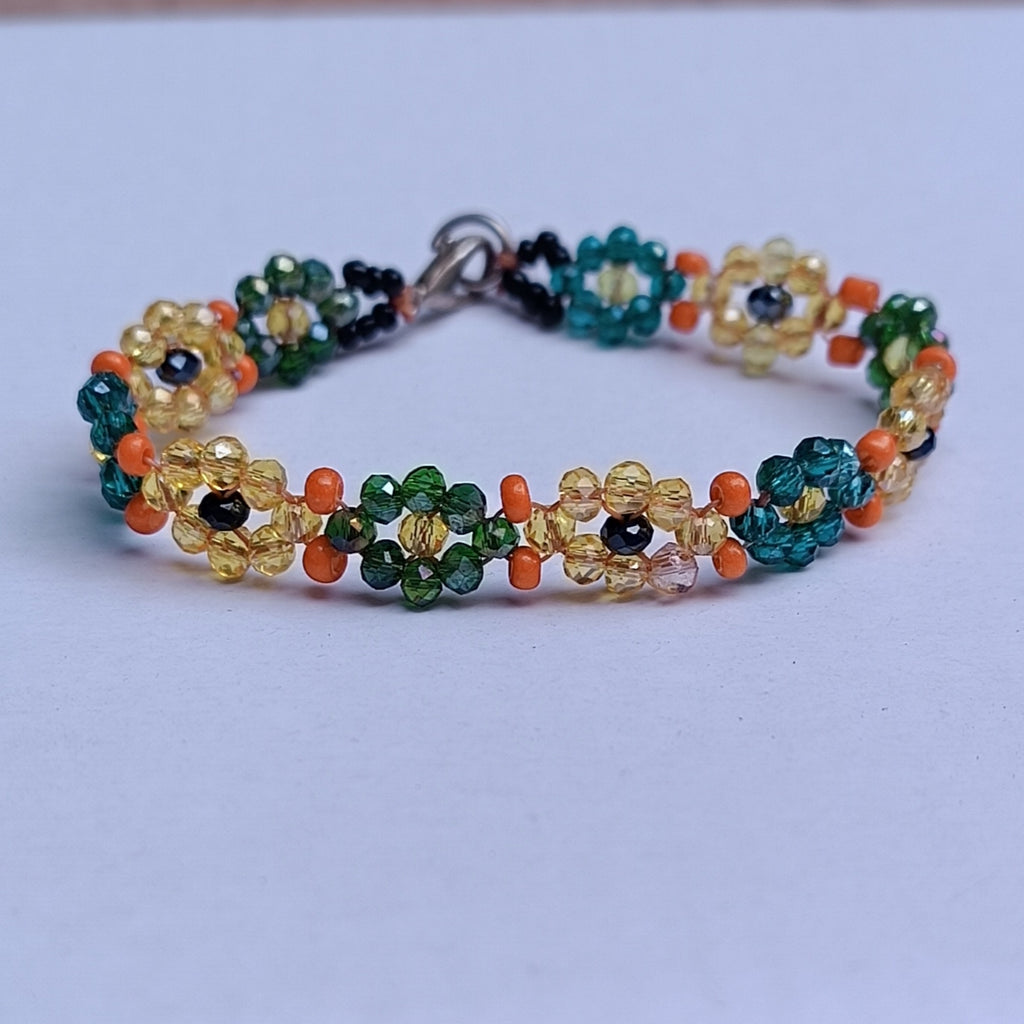 Handmade Colorful Flower Beaded Bracelet – Glass Seed Beads Jewelry