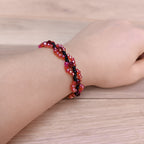 Handwoven Red & Black Crystal Bead Bracelet - Elegant Zigzag Pattern Faceted Glass Bracelet