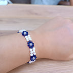 Handmade Blue & White Beaded Necklace and Bracelet Set