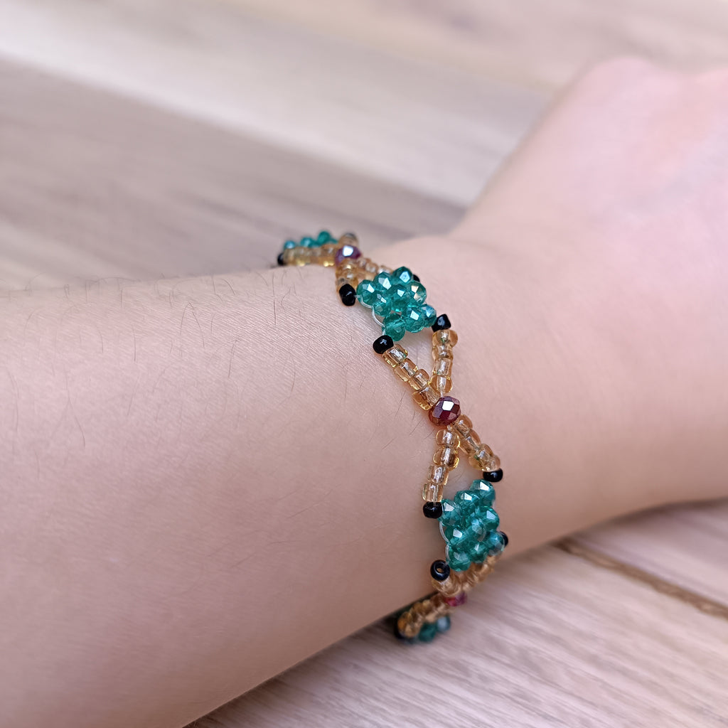 Handmade Bracelet with Emerald blue & Golden Glass Beads