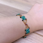 Handmade Bracelet with Emerald blue & Golden Glass Beads