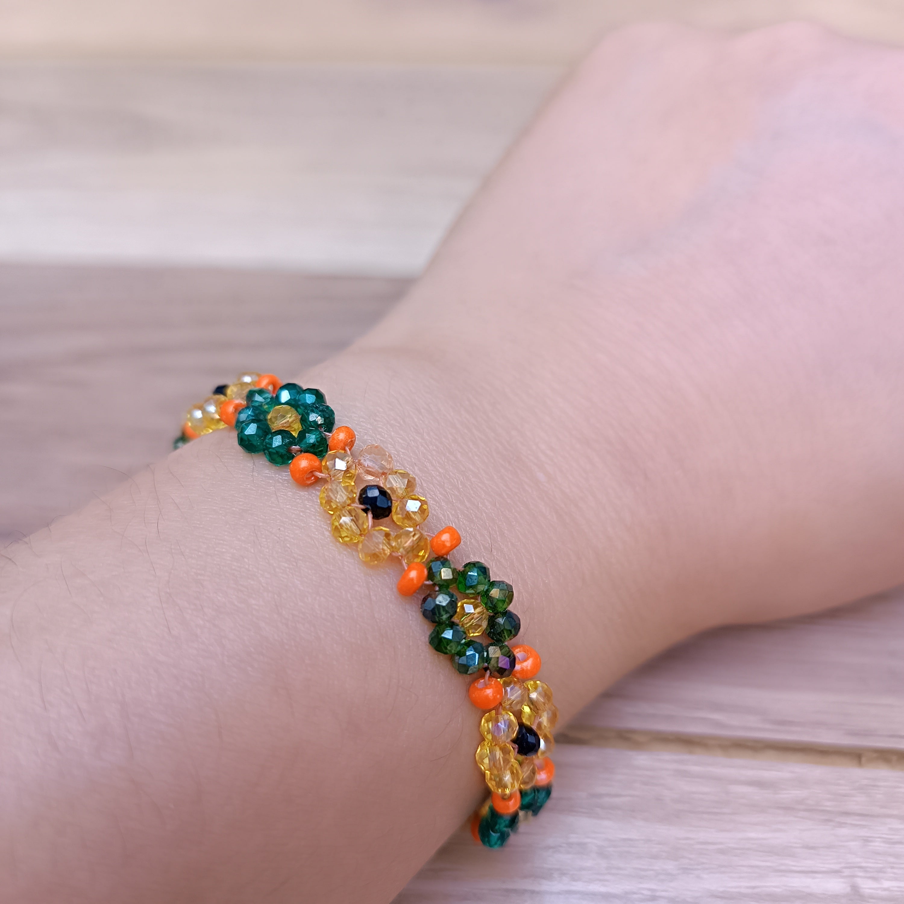 Handmade Colorful Flower Beaded Bracelet – Glass Seed Beads Jewelry