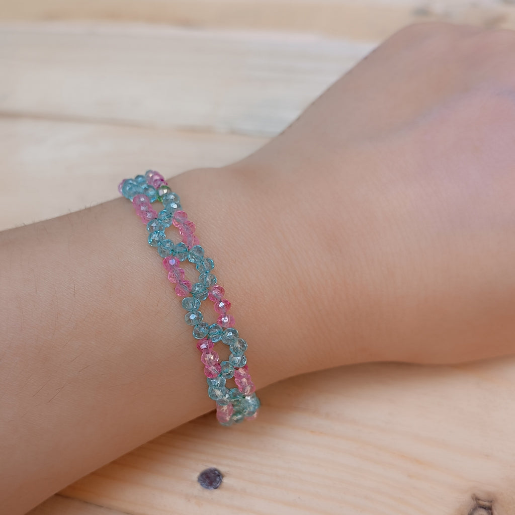 Multi-Layered Rainbow Crystal Bead Bracelet - Colorful Faceted Glass Stretch Bracelet