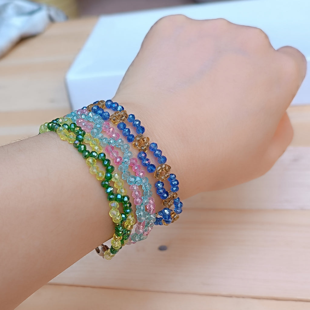 Multi-Layered Rainbow Crystal Bead Bracelet - Colorful Faceted Glass Stretch Bracelet