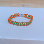 Orange & Green Beaded Bracelet - Handwoven Zigzag Pattern Glass Bead Bracelet