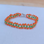 Orange & Green Beaded Bracelet - Handwoven Zigzag Pattern Glass Bead Bracelet
