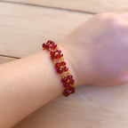 Ruby Red Crystal Beaded Bracelet with Gold Accents - Double Strand Faceted Glass Bracelet